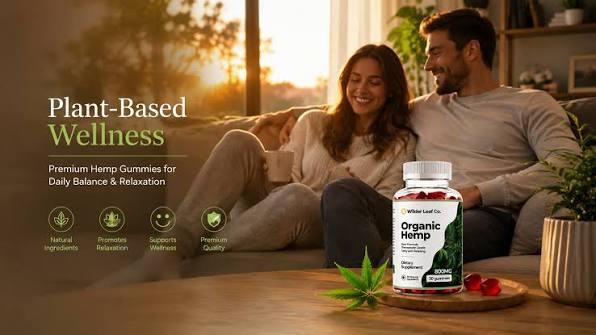 Provided Wilder Leaf lifestyle image of a couple relaxing beside a gummy bottle